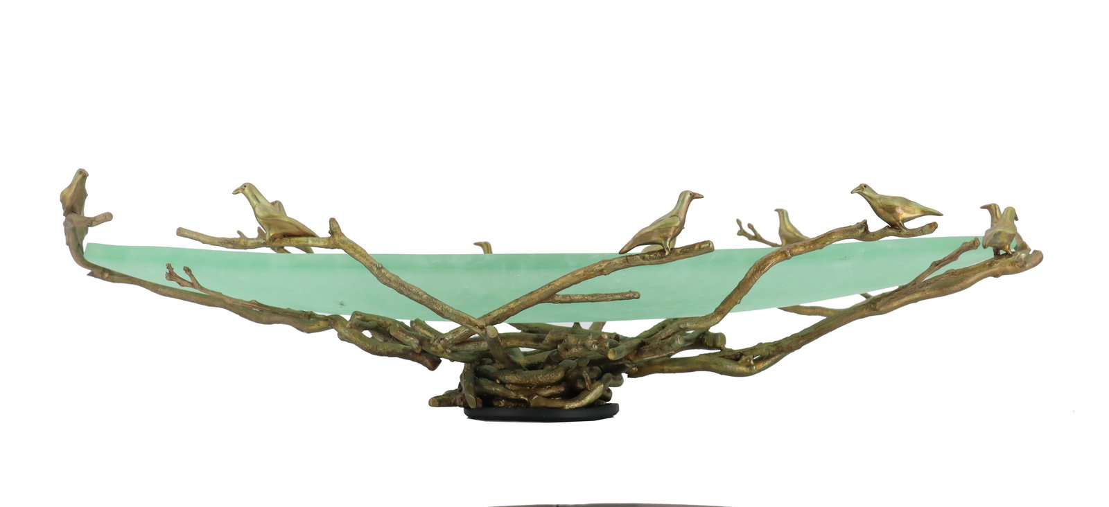 Large Gilt Bronze Birds and Branches and Green Art Glass Bowl Sculpture (1 of 17)