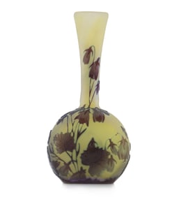 Emile Galle (1846-1904) French, Cameo Glass Art Nouveau Banjo Vase