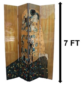 Four Panel Lacquer Screen after Gustav Klimt The Kiss