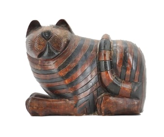 Vintage Anglo Indian Carved Mahogany Cat with Secret Compartment
