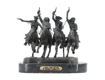 After Frederic Remington (1861–1909) American, Western Bronze Sculpture "Coming Thru the Rye"