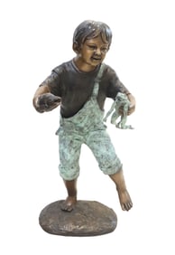 Bronze Garden Fountain of Playful Child with Toad and Fish