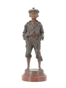 Waclaw Bernard Szczeblewski (1888–1965) Poland, Bronze Boy Statuette "Mousse Siffleur"