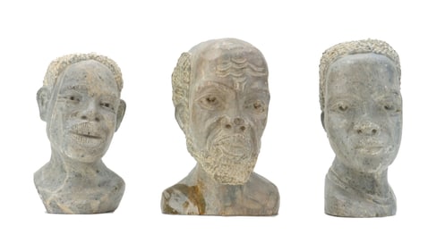 Group of 3 African Artisan Carved Soapstone Busts