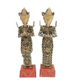 (2) Indonesian Coin and Carved Bone Angel Figures