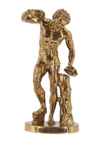Polished Gilt Bronze Faune Cymbalier Sculpture