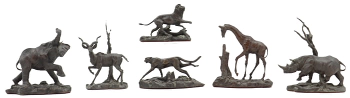 (6) Donald Polland for Franklin Mint Bronze African Animal Figurines