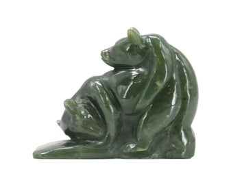 Canadian Carved Nephrite Jade Wrestling Bears Sculpture