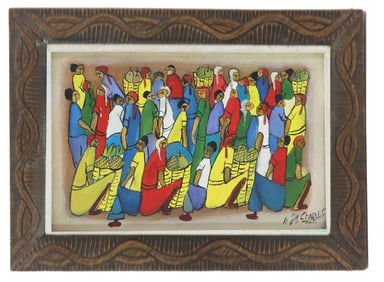 Signed Charles (20th Century) Haitian, Oil on Board Folk Art