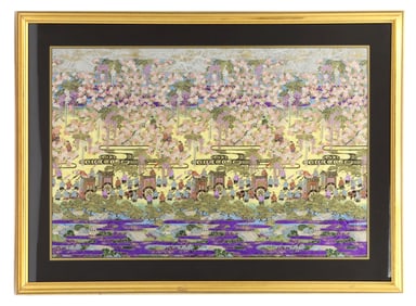 20th Century Japanese Mixed Media Repeating Pattern on Washi Paper