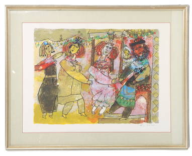 Theo Tobiasse (1927-2012) French/Israeli, Jewish Wedding Abstract Artist's Proof: Theo Tobiasse (1927-2012) French/Israeli, Jewish Wedding Abstract Artist's Proof. A joyful celebration of a blessed event in his traditional expressive style. Signed in pencil bottom right. "