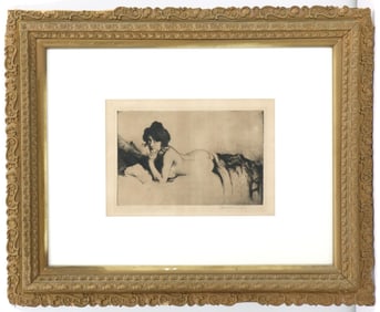 Manuel Robbe (1872-1936) French, Signed Reclining Nude Etching on Paper