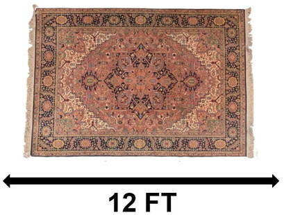 Enormous Exceptional Karastan Persian Heriz Wool Rug: Enormous Exceptional Karastan Persian Heriz Wool Rug. American-made, displaying incredible detail in the Persian style from the Heriz region, and highly durable. Label on back with information about t