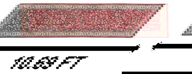 Extremely Long Persian Tabriz Floral Pattern Silk Runner: Extremely Long Persian Tabriz Floral Pattern Silk Runner. Rich reds, creams, blues, and more depict a long repeating pattern in the field, with a medium border and exceptional weft.&nbsp; Condition: E