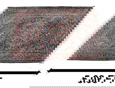 Antique Kashan Silk Persian Rug: Antique Kashan Silk Persian Rug. Extremely dense floral patterns create a magnificent central medallion and two smaller leaf shapes on either side, with the tight pattern continuing into the border, a