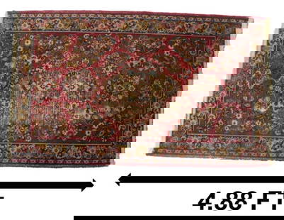 Persian Sarouk Wool Rug: Persian Sarouk Wool Rug.&nbsp; Condition: Fading in center. Commensurate with age.&nbsp; Size:&nbsp;58 1/2 x 34 in.&nbsp; &nbsp;  A Sarouk rug (also Saruk or Sarough)