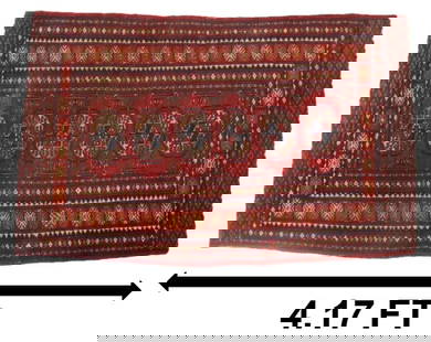 Persian Bokhara Rug: Persian Bokhara Rug. Central row of octagonal medallions surrounding by multiple borders.&nbsp; Condition: Commensurate with age.&nbsp; Size:&nbsp;50 x 31 in.&nbsp; Bokhara rugs take their names from