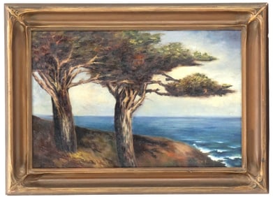 Early 20th Century Painting California School "Monterey Cypress Trees" Oil on Canvas