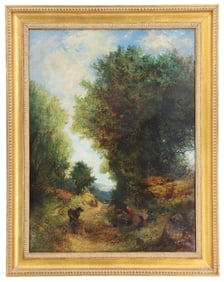 J. W. White (19th Century) British, Oil on Canvas Landscape "Pathway Through the Woods"