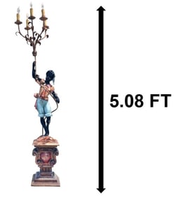 Italian Carved Polychrome Wood Electric Blackamoor Torchere Candelabra Lamp - AS IS