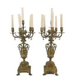 Pair of French Rococo Revival Style Urn Brass Electric Candelabras
