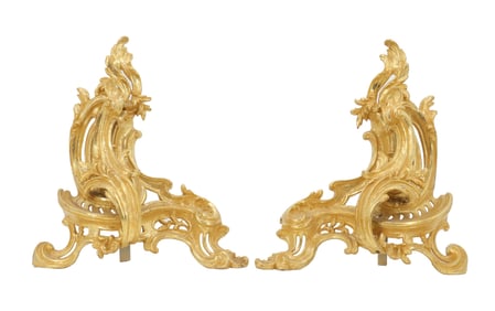 (2) Rococo Style Gilt Iron Fireplace Andirons