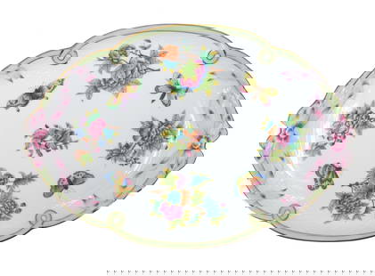 Hungarian Herend Queen Victoria Ribbon Tray: Hungarian Herend Queen Victoria Ribbon Tray.&nbsp; The Herend Queen Victoria Ribbon Tray is a hand-painted porcelain piece that combines timeless elegance with royal heritage. Originating from Hungary
