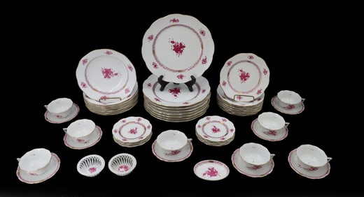 (51) Herend Hungary Chinese Bouquet Apponyi Raspberry Pink Porcelain Dish Serving Dinner Set