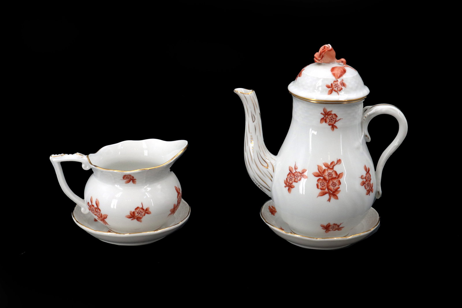 Herend Hungary Chinese Bouquet Apponyi Rust Orange Porcelain Coffee Pot and Creamer (1 of 14)
