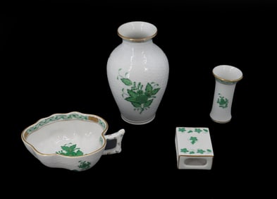 (4) Hungarian Herend "Apponyi Green" Porcelain Objects