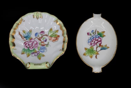 (2) Hungarian Herend Porcelain Shallow Serving Bowls