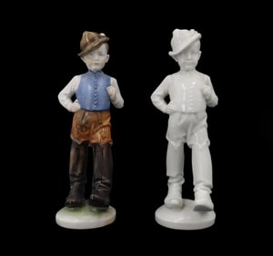 (2) Matching Herend Porcelain Boy Figurines, One Painted, One Unpainted