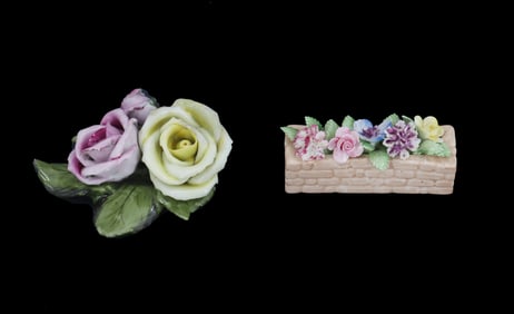 Herend Porcelain Flower Sculpture and Royal Doulton Bone China Flowerbox Sculpture