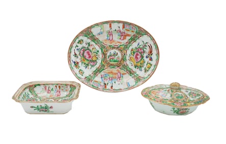 Group of (3) 19th Century Chinese Rose Medallion Porcelain Dinnerware