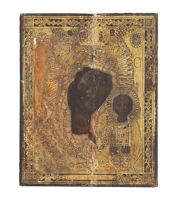 Greek Gilt Painted Wooden Icon  of the Madonna