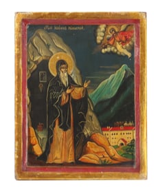 Russian Orthodox Painted Wood Panel Icon, St. John of Rila
