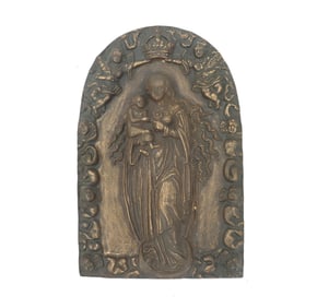 Antique Spanish Colonial Bronze Plaque of the Virgin Mary