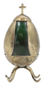 Style of Faberge Continental Silver and Green Egg