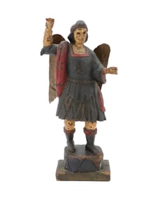 Antique Spanish Colonial School Santos Carved Wood Angel