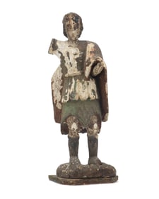 Spanish Colonial Polychrome Painted Wood Santos Statue