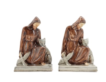 (2) Rookwood Pottery St. Francis Ceramic Bookends