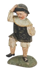 Antique 18th Century Carved Polychrome Wood Sculpture of a Man Holding His Hat