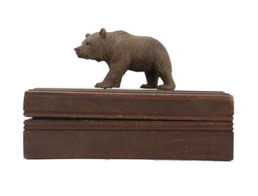 Antique Black Forest Carved Wood Bear Box