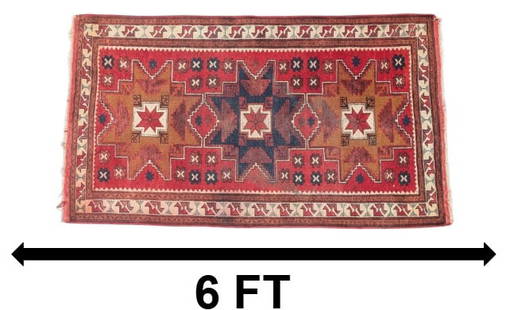 Long Turkish Caucasian Anatolian Wool Rug: Long Turkish Caucasian Anatolian Wool Rug. Three star medallions surrounded by flower patterns and a border with camel and hourglass iconography.&nbsp; Condition: Great.&nbsp; Size:&nbsp;3&#39; 6&quot