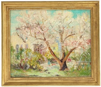 Ray T. Platt (Born 1877) American, Impressionist Springtime Painting of a Tree in a Park