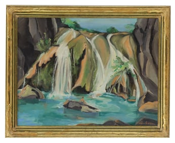 Anna Margaret Binkley Gibbens (1912-1994), 1937 Oil on Canvas Painting of Turner Falls, Oklahoma
