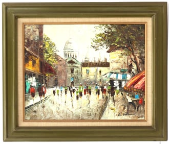 Mid Century Paris Oil on Canvas Street Scene "Place du Tertre"
