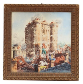 Creil and Montereau Porcelain Plaque, Hand Painted Scene of the Storming of the Bastille in Paris