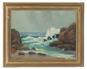 Roderick Morrison (1889-1955) Scottish/American, Oil on Board Seascape Painting