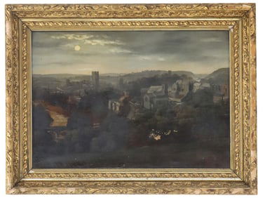 19th Century Oil on Canvas Nocturne Landscape